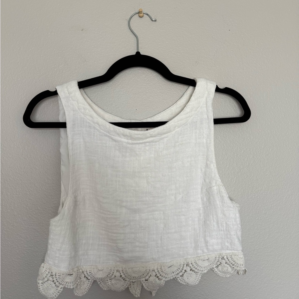 Free People White Cropped Top with Lace Trim and skirt